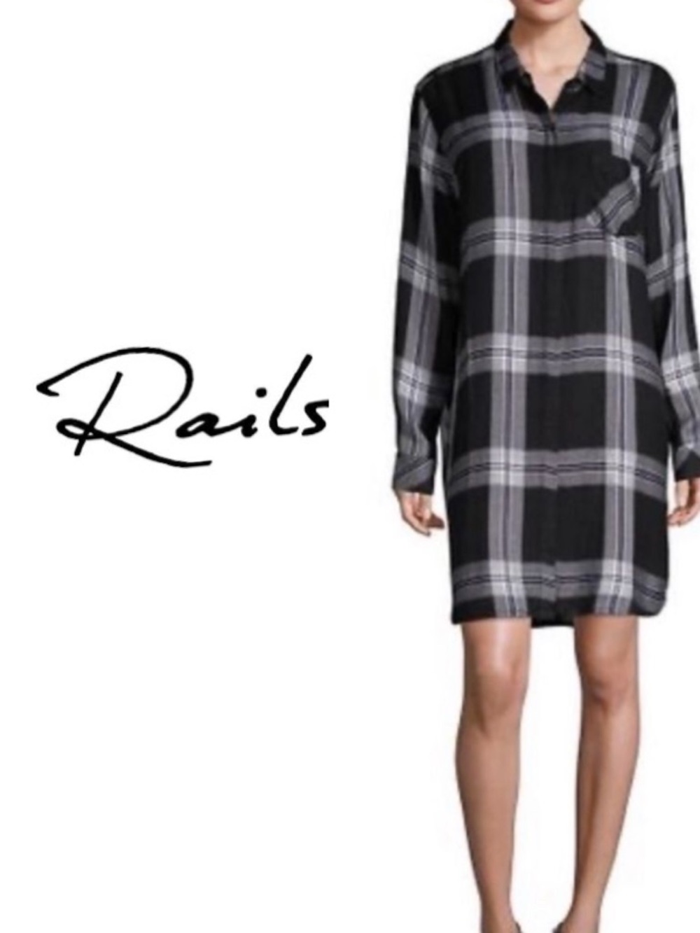 Rails “Sawyer” Cinder Black and Gray Plaid Button-Up Shirt Dress